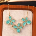 Collier en chaîne dorée élégante avec trois pétales de fleurs en émail sarcelle - Collier Fleur (FYD6217XL-blue)