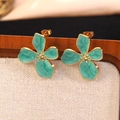 Boucles d'oreilles fleur en acier doré et émail à texture marbrée vert émeraude - Boucles d'Oreilles Clous Fleur (FYD6217EH-blue)