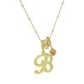 Goldene Halskette mit Buchstabe B, rosa Herzanhänger und funkelndem Zirkon - Schreibschrift Buchstabe B (Halskette B)