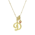 Goldene Halskette mit einem Buchstaben-D-Anhänger, rosa Herz-Edelstein und Kugelkette - Schreibschrift Buchstabe D (Halskette D)