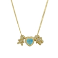 Goldene Geburtssteinkette mit blauem Herz und diamantbesetzten Jungen-Mädchen-Anhängern - März Geburtsstein (MAR)