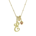 Goldkette mit Buchstaben E Anhänger, rosa Herzstein und Zirkonia für Damen - Schreibschrift Buchstabe E (Halskette E)