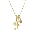 Elegante goldfarbene Halskette mit herzförmigem rosa Zirkon und Schreibschrift-Buchstabe F - Schreibschrift Buchstabe F (Halskette F)