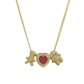 Goldene Halskette mit rotem Zirkonherz und glitzernden Jungen- und Mädchenfiguren - Juli Geburtsstein (JUL)
