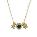 Goldkette mit herzförmigem blauem Geburtsstein und diamantbesetzten Jungen-Mädchen-Anhängern - September Geburtsstein (SEP)