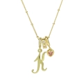 Goldene Halskette mit K-Anhänger, rosa Herz-Edelstein und kleinen Goldperlen - Schreibschrift Buchstabe K (Halskette K)