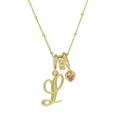 Goldfarbene Kette mit rosa Kristallherz und Buchstaben-L-Anhänger mit Perlen - Schreibschrift Buchstabe L (Halskette L)