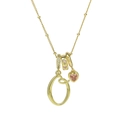 Goldkette mit rosa Herz-Edelstein und geschwungenem Buchstaben O-Anhänger - Schreibschrift Buchstabe O (Halskette O)