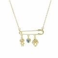 Goldene Sicherheitsnadel-Kette mit blauem Herz-Edelstein und Junge-Mädchen-Anhängern - März Stil