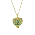 Golden heart locket necklace with aquamarine blue birthstone crystal and mesh design - March