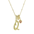 Goldkette mit Buchstaben Q Anhänger und kleinem rosa Herz Zirkonia Accessoire - Schreibschrift Buchstabe Q (Halskette Q)