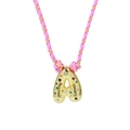 Colorful woven necklace with a gold-tone letter A pendant and sparkling multi-color stones - Gold