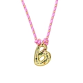Adjustable woven pink necklace featuring a 3D golden bubble letter B with colorful crystals - Letter B (Gold B-Necklace) / Gold