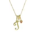 Goldkette mit Buchstaben-T-Anhänger, rosa Herz-Edelstein und Zirkonia-Akzenten - Schreibschrift Buchstabe T (Halskette T)