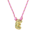 Handmade woven bubble necklace featuring a large golden letter E pendant with multi-colored gems - Letter E (Gold E-Pendant) / Gold