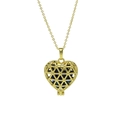 Golden heart-shaped cage pendant necklace with deep blue birthstone inside - September