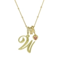 Goldene Halskette mit rosa Herz-Zirkonia und Buchstabe W Anhänger an einer Satellitenkette - Schreibschrift Buchstabe W (Halskette W)