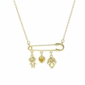 Goldene Sicherheitsnadel-Halskette mit Herz-Edelstein und Jungen-Mädchen-Anhängern - April Stil