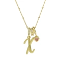 Goldkette mit Buchstabe X, rosa Herzanhänger und glänzenden Schiebeperlen für Damen - Schreibschrift Buchstabe X (Halskette X)
