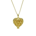 Golden heart cage necklace with yellow birthstone featuring hollow geometric mesh design - November