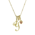 Goldkette mit rosa Herz-Edelstein und geschwungenem Buchstaben Y Anhänger - Schreibschrift Buchstabe Y (Halskette Y)