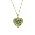 Gold plated heart pendant necklace with blue December birthstone and hollow grid design - December