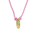 Pink woven rope necklace with a gold capsule pendant featuring colorful gemstones - Letter I (Gold I-Pendant) / Gold
