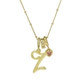 Goldkette mit Buchstabe Z, rosa Herz-Edelstein und Perlenkette für Frauen - Script Letter Z (Necklace Z)