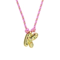 Handmade woven necklace featuring a gold letter K pendant with colorful crystal stones - Letter K (Gold K-Pendant) / Gold