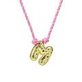 Adjustable woven pink rope necklace with gold bubble letter M and colorful crystals - Letter M (Gold M-Pendant) / Gold
