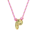 Handmade woven necklace featuring a golden bubble letter P pendant with colorful rhinestones - Letter P (Gold P-Pendant) / Gold