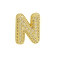 Golden bubble letter N pendant with white zircon stones for personalized DIY bracelets - Gold Letter N