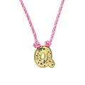 Colorful Letter Q Pendant Necklace with Multicolored Gems and Woven Rope - Gold