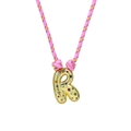 Handmade woven necklace with colorful gemstone letter R pendant in golden finish - Letter R (Gold R-Pendant) / Gold