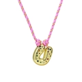 Handmade woven necklace with gold letter U pendant and colorful rainbow zircon crystals - Letter U (Gold U-Pendant) / Gold