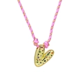 Handmade woven necklace with gold letter V pendant and colorful accents on pink cord - Letter V (Gold V-Pendant) / Gold