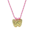 Adjustable woven pink cord necklace with golden bubble letter W and colorful crystals - Gold