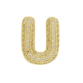 Bubble letter U zircon bracelet charm in polished gold finish with pavé setting - Gold Letter U