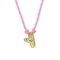 Handmade woven necklace with gold letter Y pendant and colorful gemstones on pink rope - Letter Y (Gold Y-Pendant) / Gold