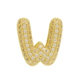 Golden bubble letter W charm with pave-set cubic zirconia for custom bracelets - Gold Letter W