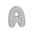 DIY bubble letter A charm with white zircon pavé setting for jewelry making - Silver Letter A