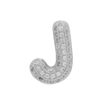 Silver pave bubble letter J charm with sparkling cubic zirconia stones - Silver Letter J