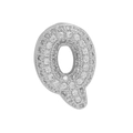 Polished silver Q alphabet charm with pavé zircon stones on white background - Silver Letter Q