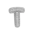 Iced out bubble letter T pendant with shimmering clear zircons in silver finish - Silver Letter T