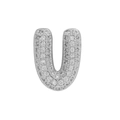 Sparkling silver bubble letter U charm with clear cubic zirconia for DIY bracelets - Silver Letter V