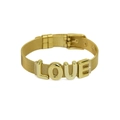 Golden mesh strap bracelet with LOVE lettering and classic adjustable belt buckle - LOVE Bracelet