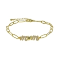 Goldenes Büroklammer-Armband aus Messing mit Zirkonia-MOM-Herzanhänger zum Muttertag - Stil 03
