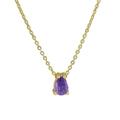 Minimalist 18k gold brass necklace with a purple pear-shaped teardrop birthstone pendant - February Necklace (Amethyst Purple)