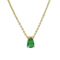 Minimalist 18k gold plated brass necklace with a pear shaped green emerald birthstone - May Necklace (Emerald Green)