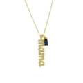 Gold MAMA letter necklace with micro-pave stones and blue birthstone pendant - September Style